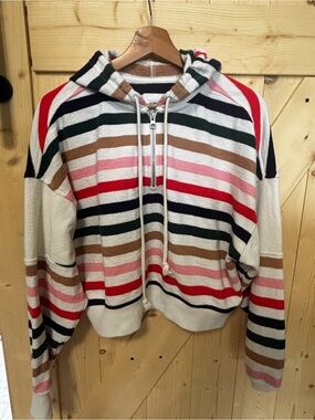 aerie Striped Zip Hoodie in Cream, Pink, Red, Navy & Brown